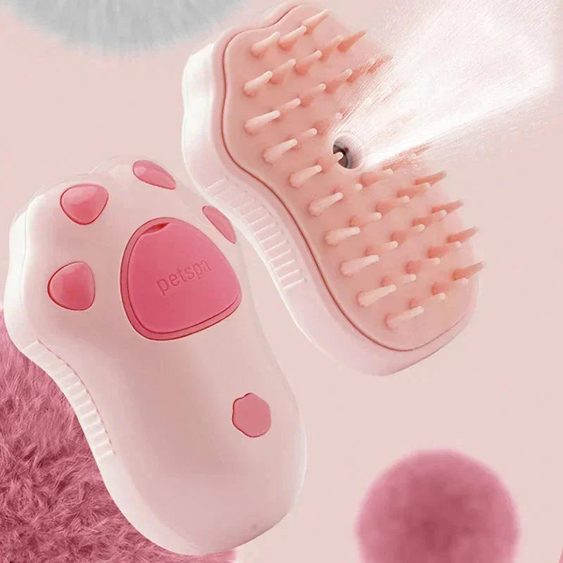 Furrow Friend 3-in-1 cat steam grooming brush paw in pink
