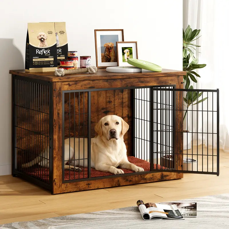 Wooden Dog Crate End Table