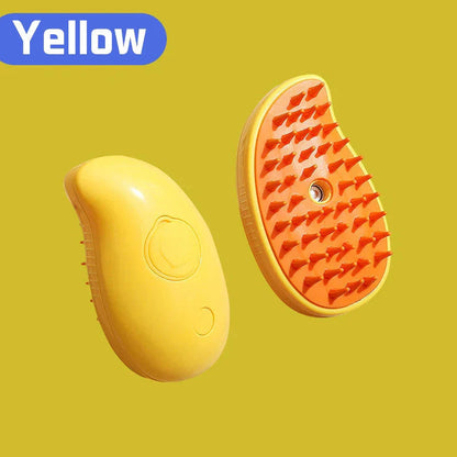 Furrow Friend 3-in-1 cat steam grooming brush mango in yellow