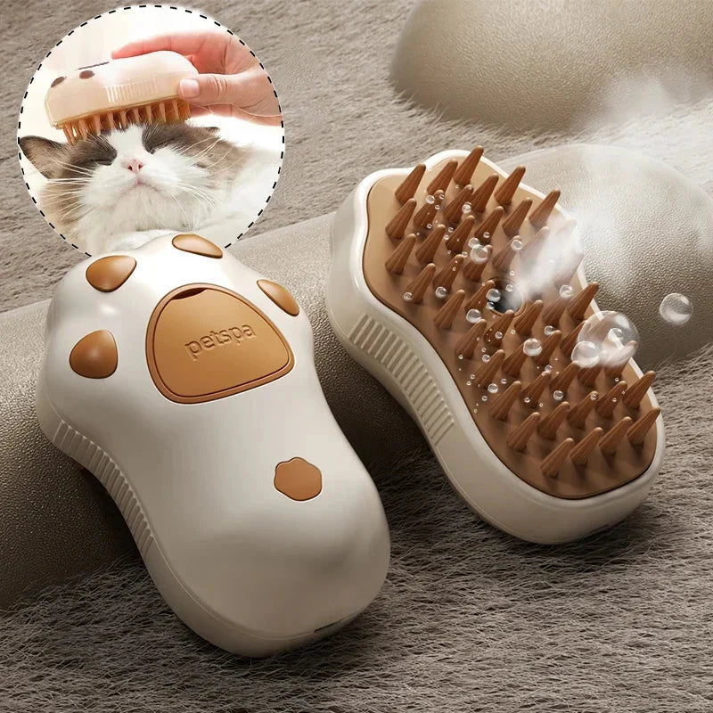 Furrow Friend 3-in-1 cat steam grooming brush paw design with cat