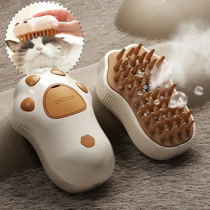 Furrow Friend 3-in-1 cat steam grooming brush paw design with cat