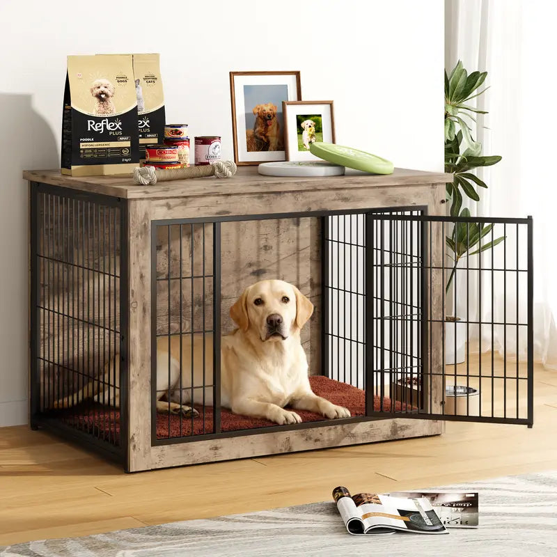 Wooden Dog Crate End Table