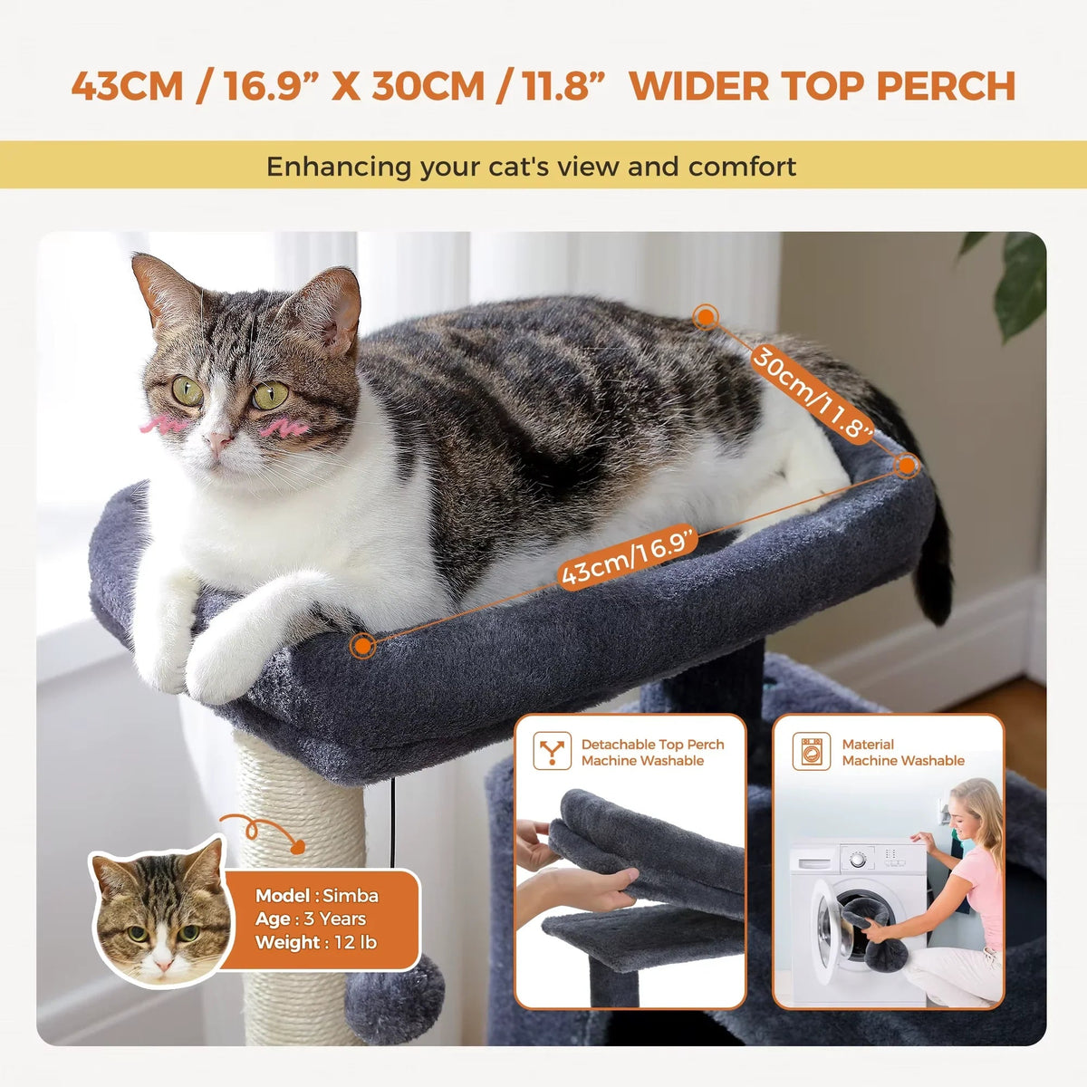 Furrow Friend cat tree tower for large cats wide top perch