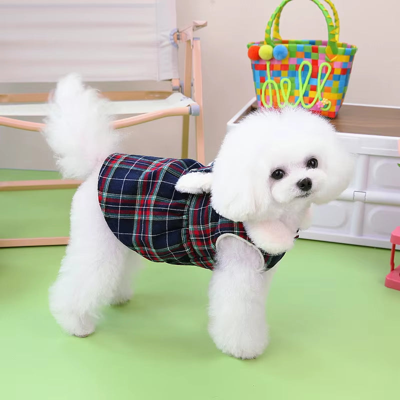 Plaid Christmas Dog Dress with Faux Fur Collar