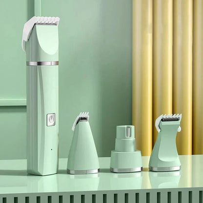 Furrow Friend 4-in-1 electric pet grooming kit in green with four heads