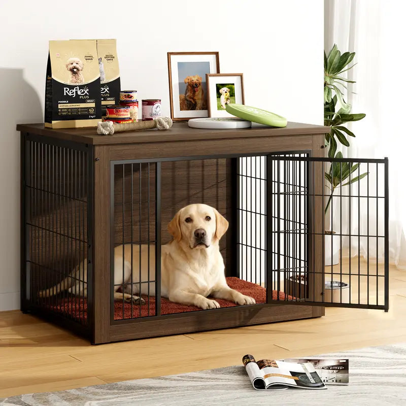 Wooden Dog Crate End Table