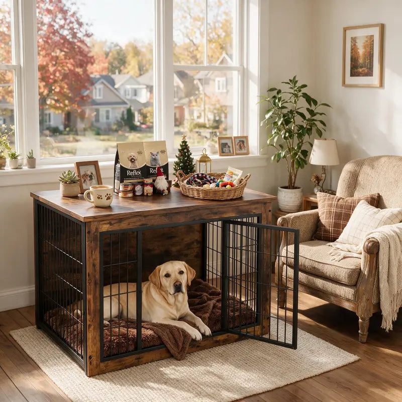 Wooden Dog Crate End Table